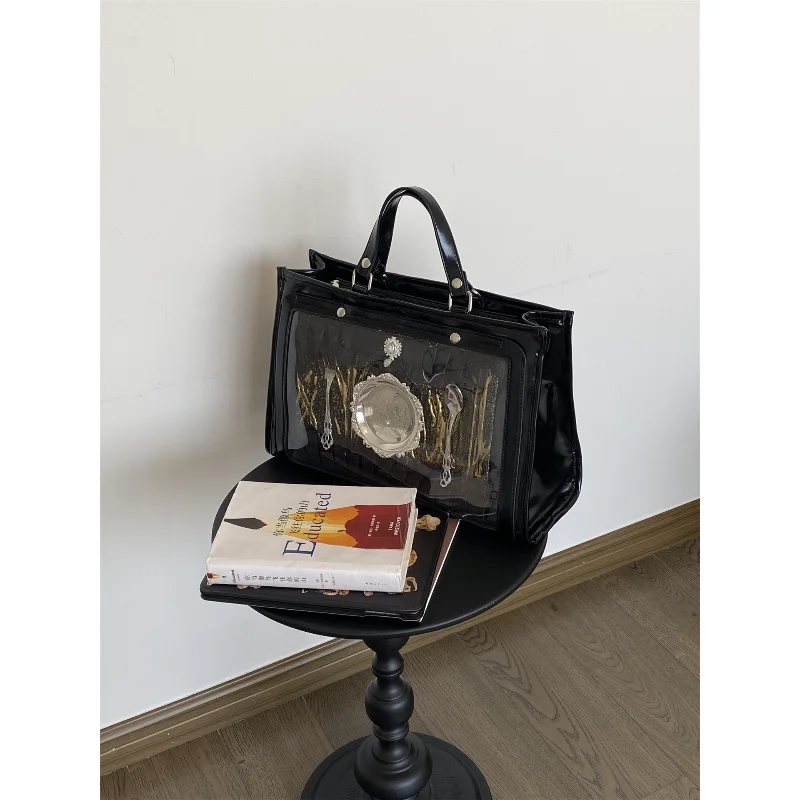 

Серая нейлоновая сумка-кроссбоди Ita Bag с прозрачным окном, повседневная сумка-тоут через плечо с множеством карманов для плюшевых кукол и значков