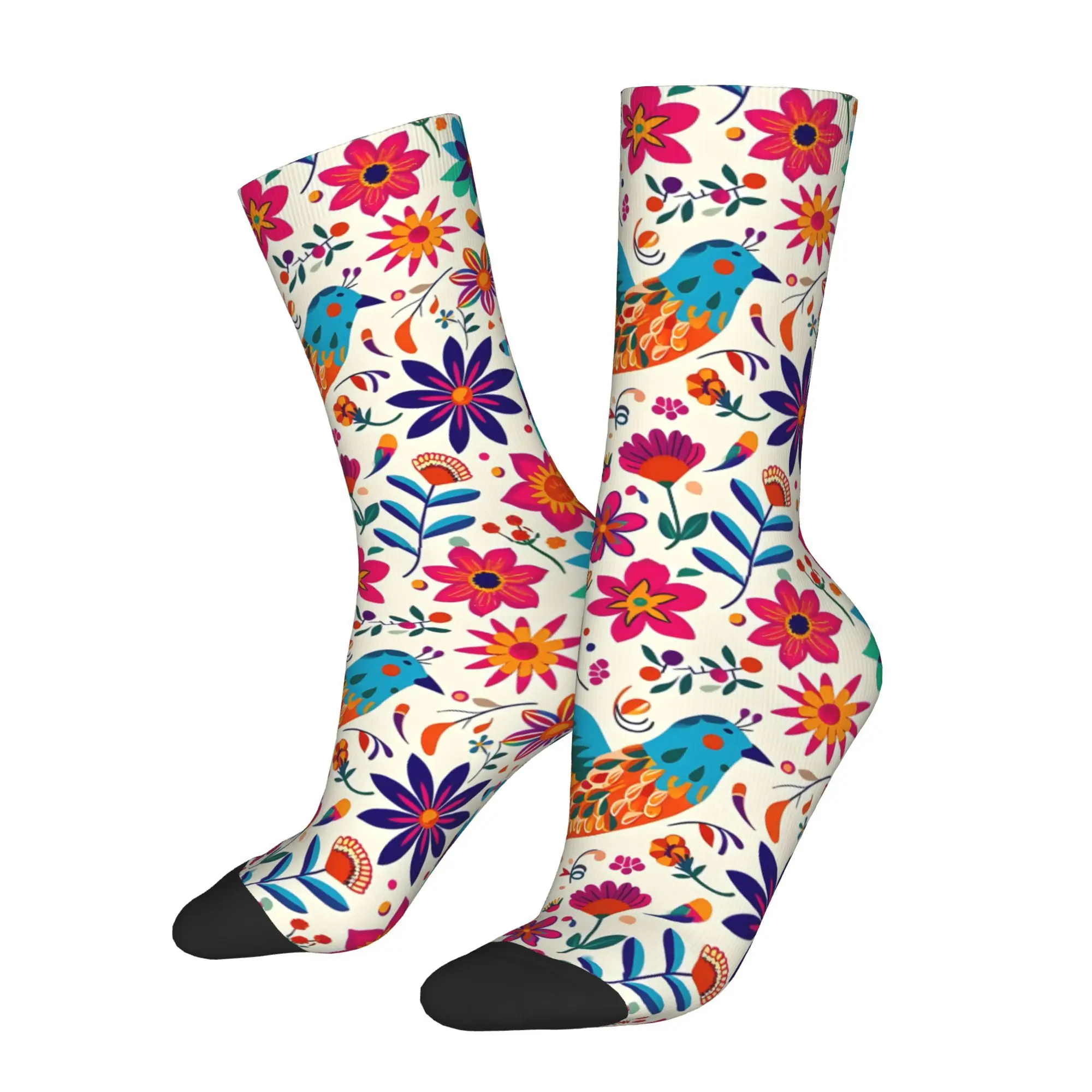 1pc Colorful Folk  Style Floral And Bird Printed Men's Socks  Novelty Hip Hop Harajuku Pattern Crew Sock Casual Gift