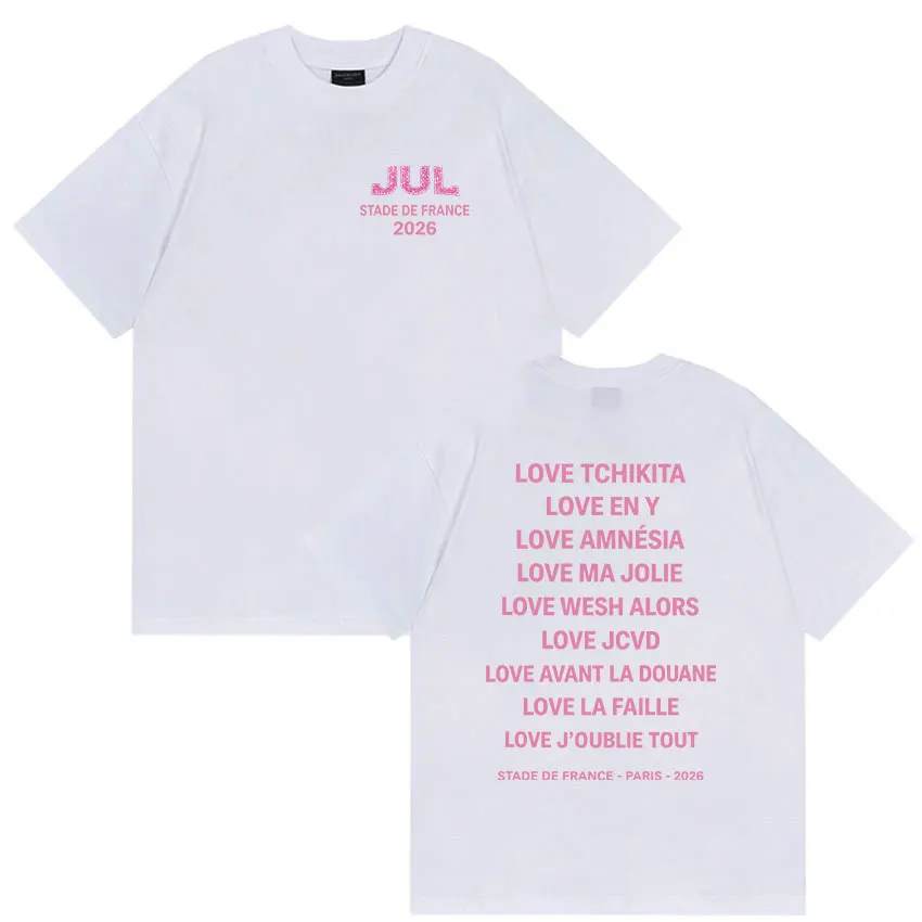 Jul Stade De France Tour 2026 Double Sided Print T Shirts Men Women Clothing Fashion Oversized T-shirt High Quality Cotton Tees