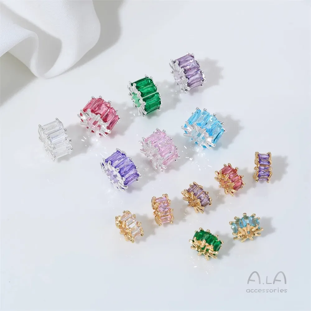T109 Zircon 14K Gold-plated Silver-plated Large Hole Spacer Bead Accessories Crystal Handcrafted Beaded Diy Accessory Materials
