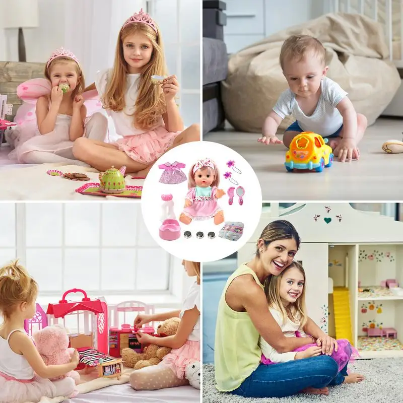 Kids Nursery Role Play Set 12inch Realistic Drink And Pee Doll With Sound Kids Developmental Toys For Kindergarten Party