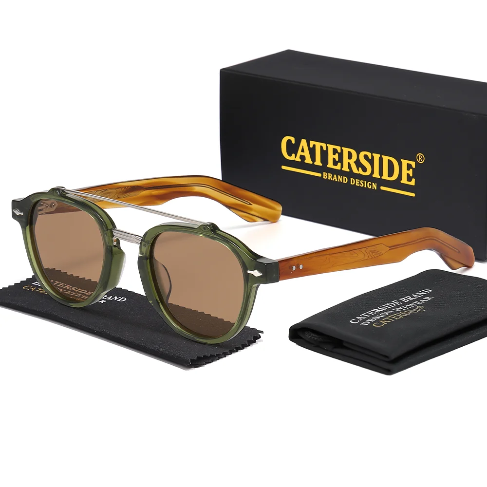 

CATERSIDE мужские ацетатные поляризационные солнцезащитные очки с плоским верхом и двойными мостами, женские винтажные уличные подарки, очки UV400