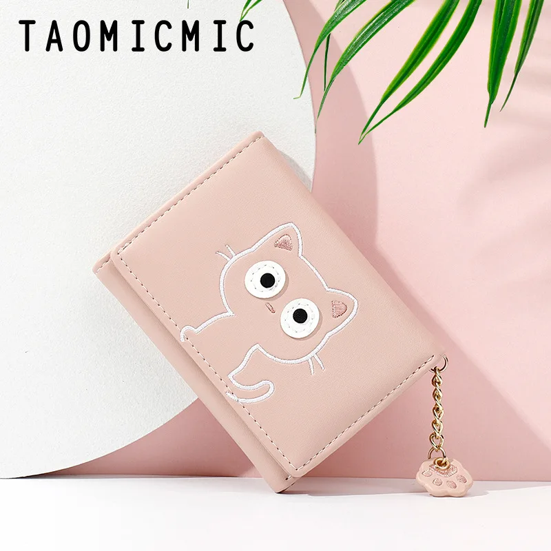 Dompet Lucu Kartun untuk Wanita, Dompet Kecil Anak Perempuan Pendek, Dompet Koin Tanah Pemblokir Warna, Tempat Kartu Multi-slot, Carteras Mujer