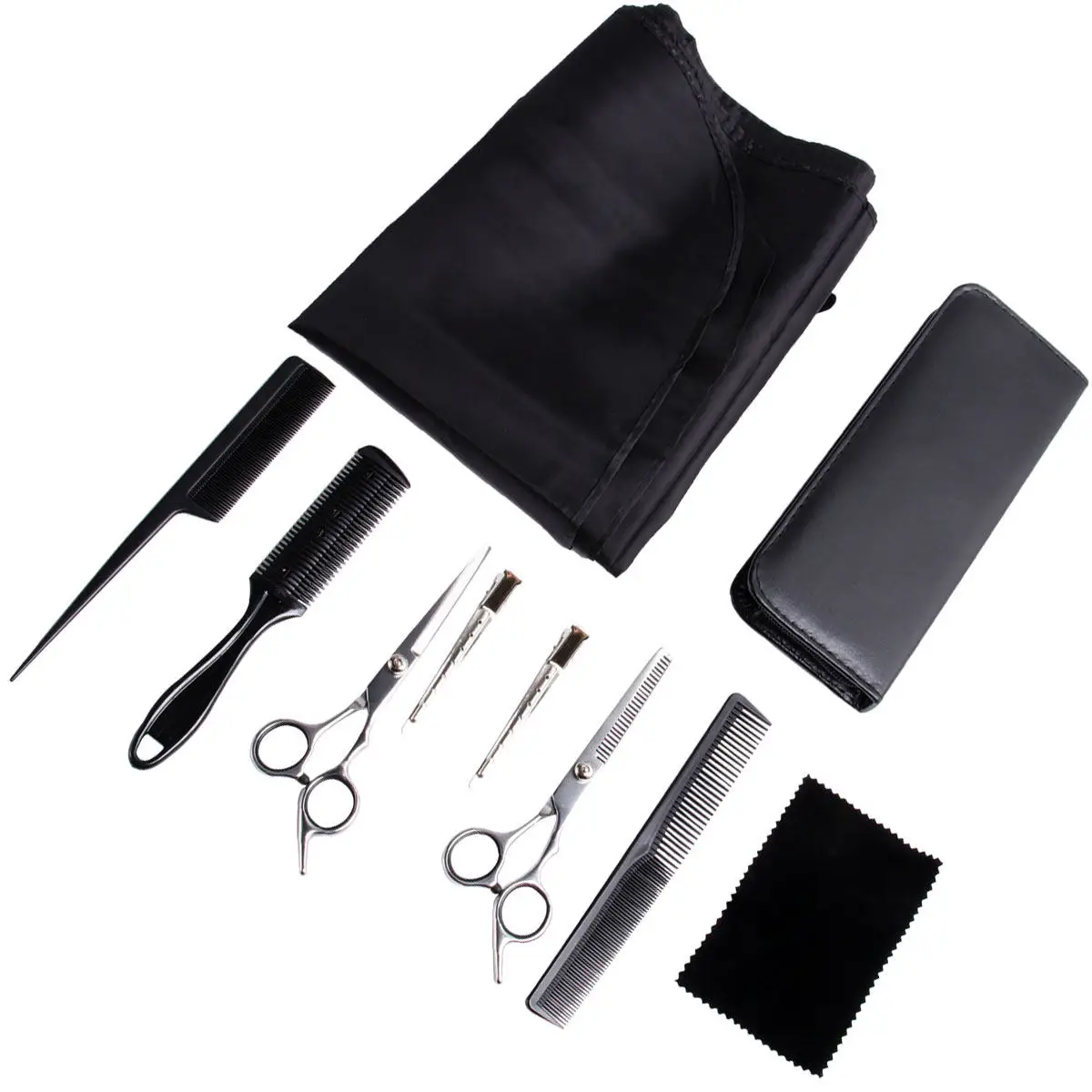 

1 Set Hair Cutting Scissor Set Stainless Steel Flat Cut Teeth Cut Black Hairdressing Tool Professional Barber Salon Home Use