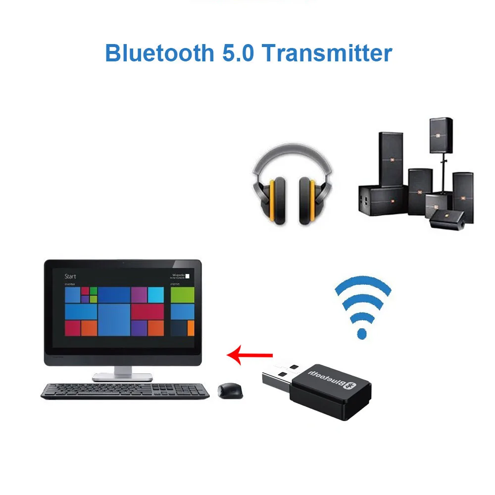 Audio Transmitter Wireless Stereo Music Adapter USB Bluetooth-Compatible 5.0 Wireless Adapter for Windows 7/8/10/XP Linux