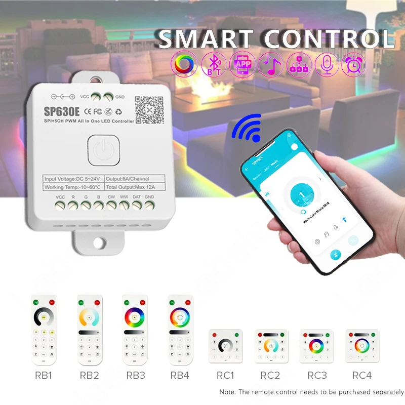 SP630E wszystko w jednym kontroler LED 5CH PWM SPI piksele LED listwa oświetleniowa WS2812B WS2811 SK6812 FCOB 5050 RGB CCT muzyka BT 5V-24V