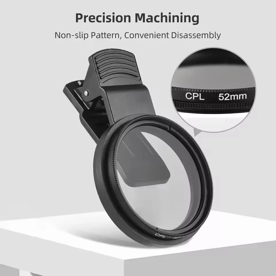 New 52mm Cpl Mobile Phone Lens Filter Lens Clip Camera Accessories Circular Polarizer Filter for Canon Nikon for All Smartphone