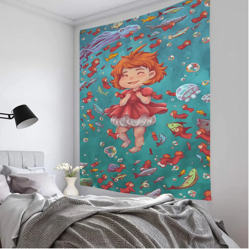 Ponyo On The Cliff Printed Large Wall Tapestry Cheap Hippie Wall Hanging Bohemian Wall Tapestries Mandala INS Home Decor