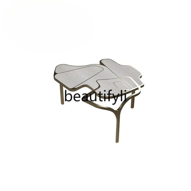 LXItalian minimalist furniture/model room Household special-shaped design Metal wire striped coffee table