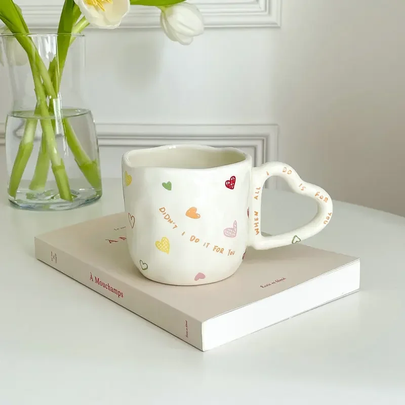 350ml Creative Ceramic Coffee Mug Ins Style Hand Painted Floral Hearts Hand Pinched Irregular Tea Milk Cup Breakfast Oatmeal Mug