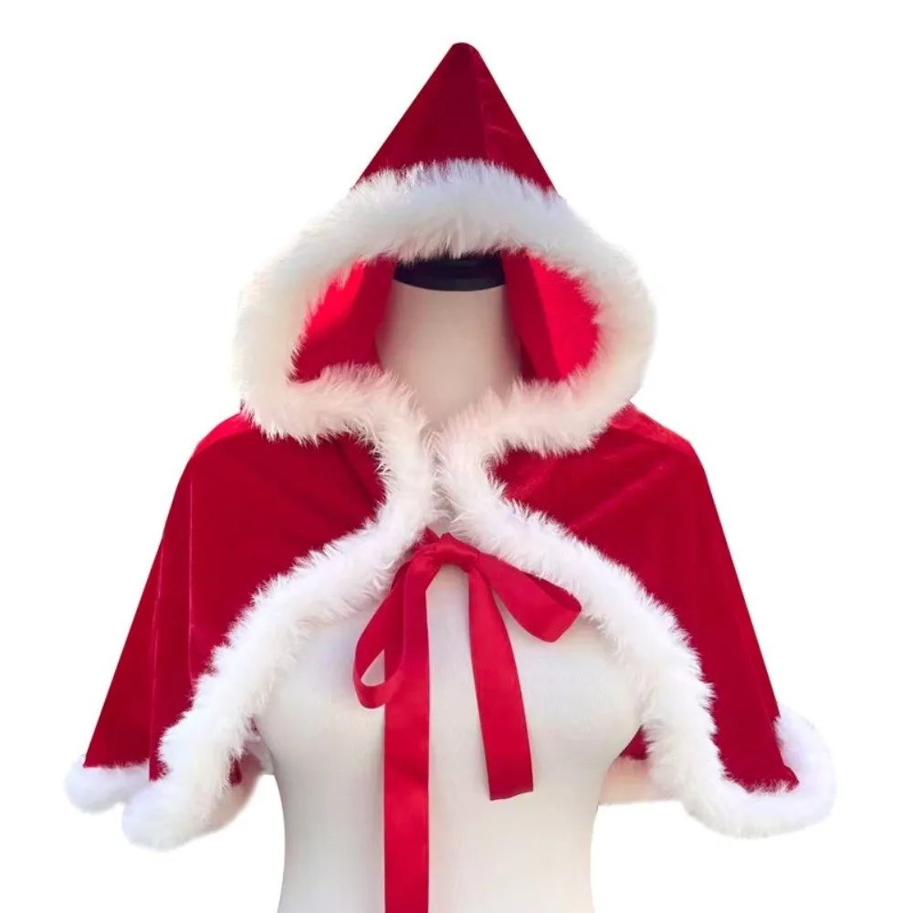 Simple Polyester Christmas Hooded Cloak Thick Warm Women Ponchos Shawl Xmas Cape Autumn Winter