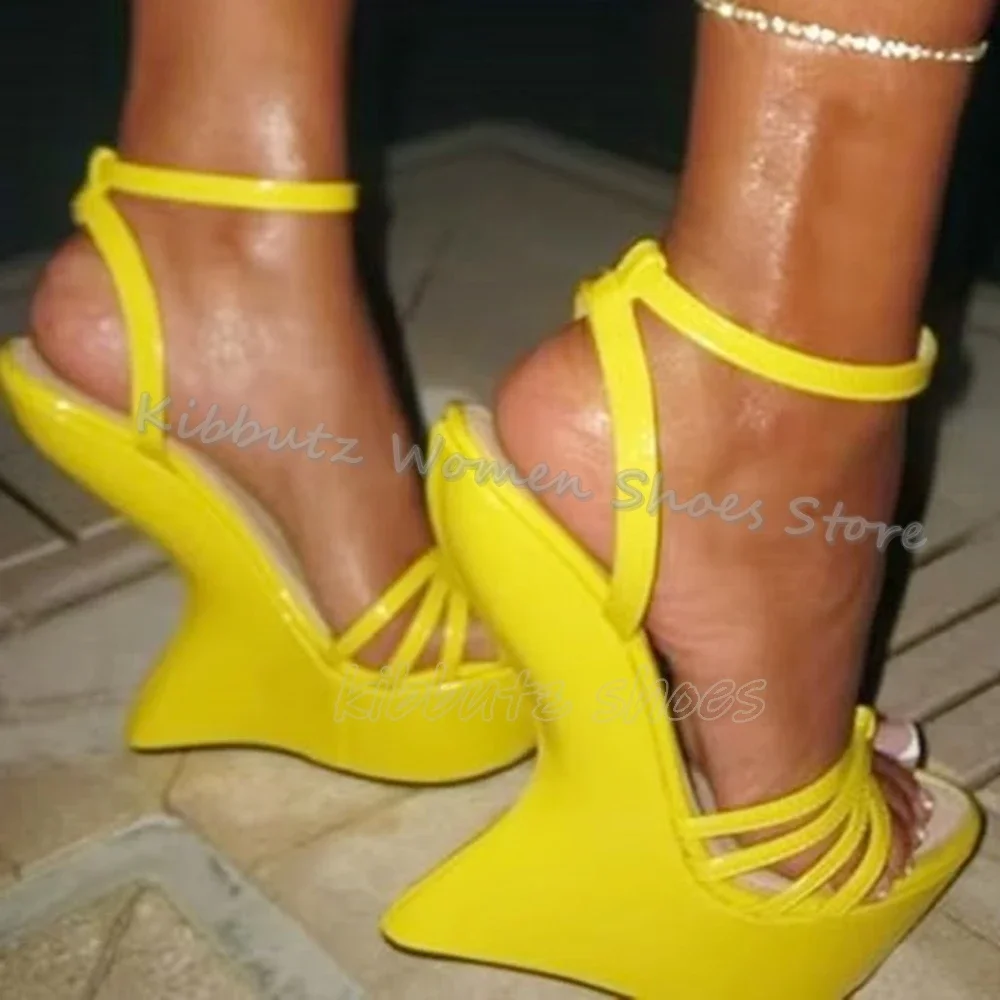 

Strap Strange Heels Sandals Peep Toe Platform Ankle Buckle Novelty Sexy Hot Girls Fashion Women Summer Shoes Novelty Leather New