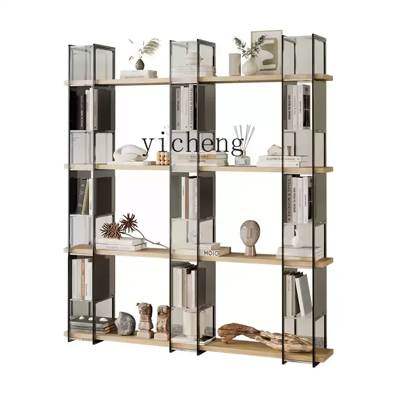 

TQH minimalist acrylic suspended floor storage bookshelf to the living room, solid wood full wall, multi-layer floor storage