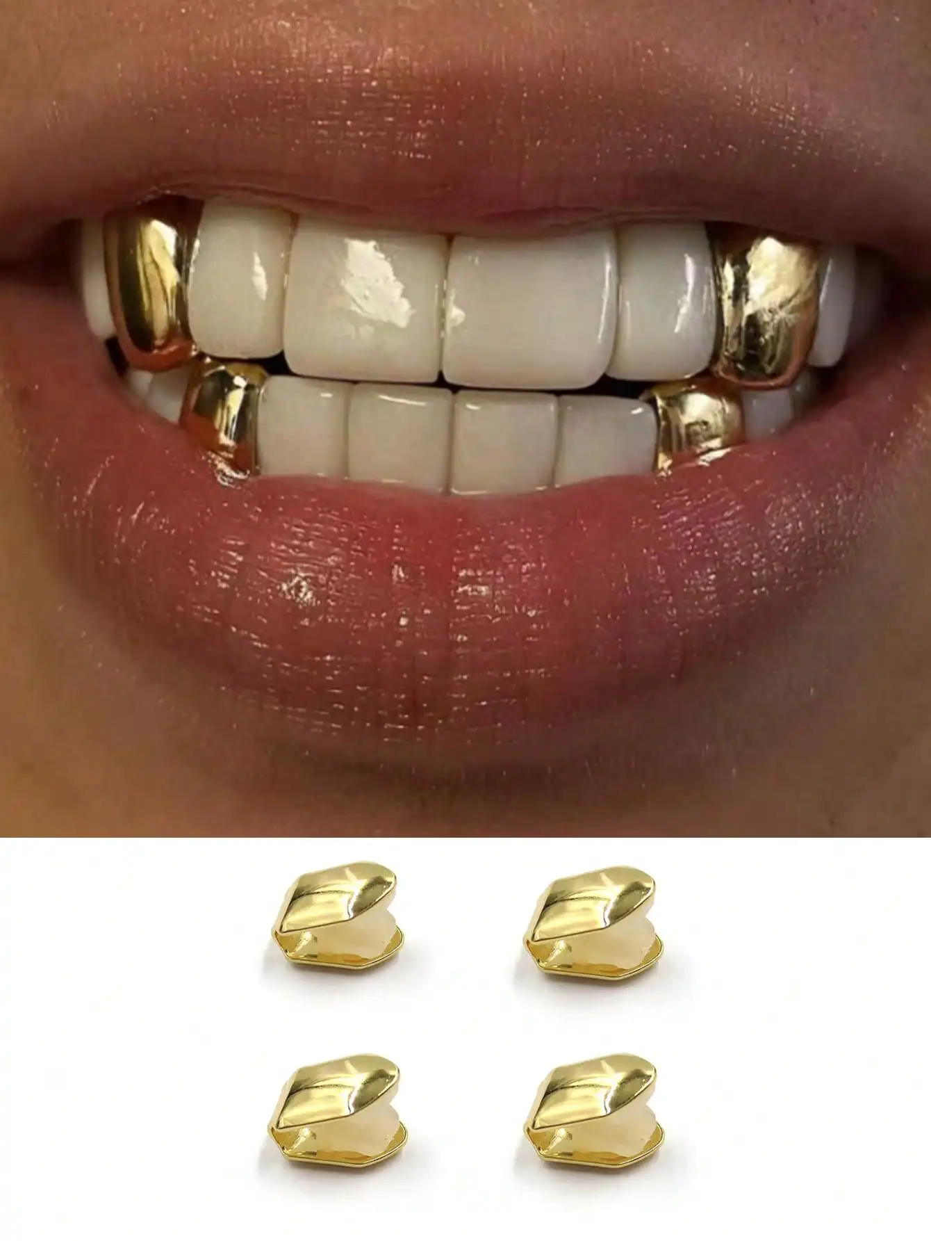 Um conjunto de acessórios odontológicos de quatro peças, lisos e elegantes, para decoração diária de rua e festas