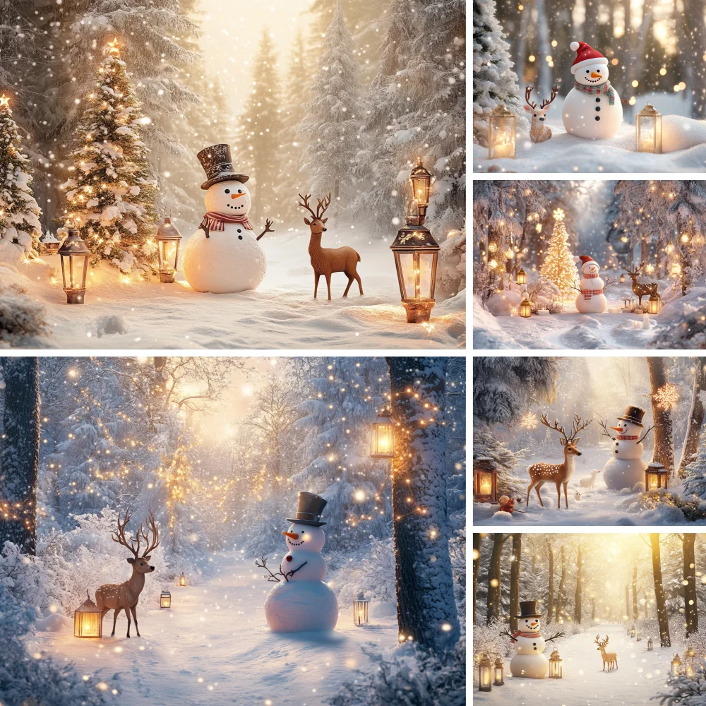 

Winter Snow Forest Reindeer Backdrop Pine Trees Snowfield Kids Portrait Birthday Family Party Photography Background Decor Props