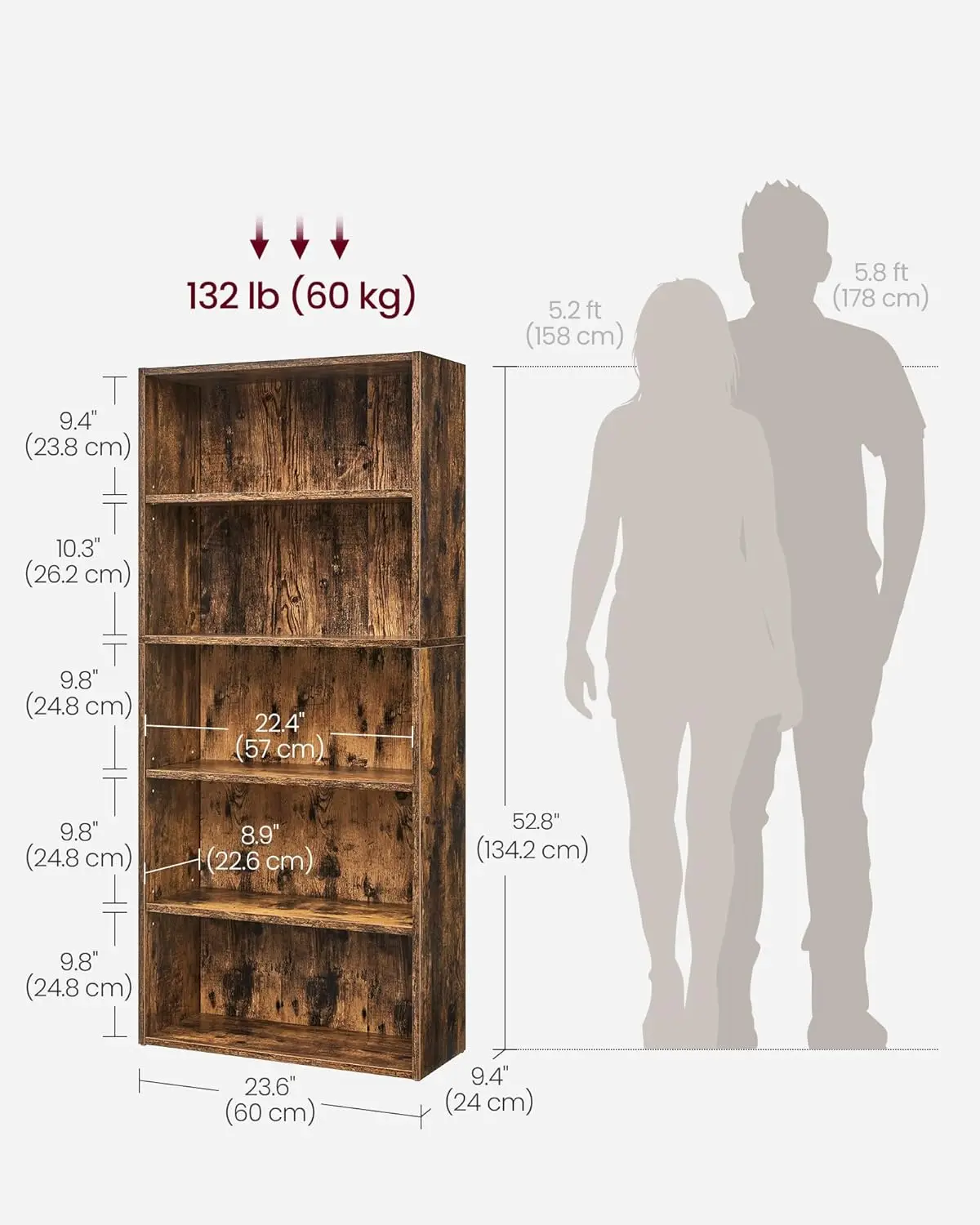 

Vasagle Custos Collection - Bookshelf, 5-Tier Bookcase, Book Shelf, Open Storage Shelf, 9.4 X 23.6 X 52.8 Inches, For Living
