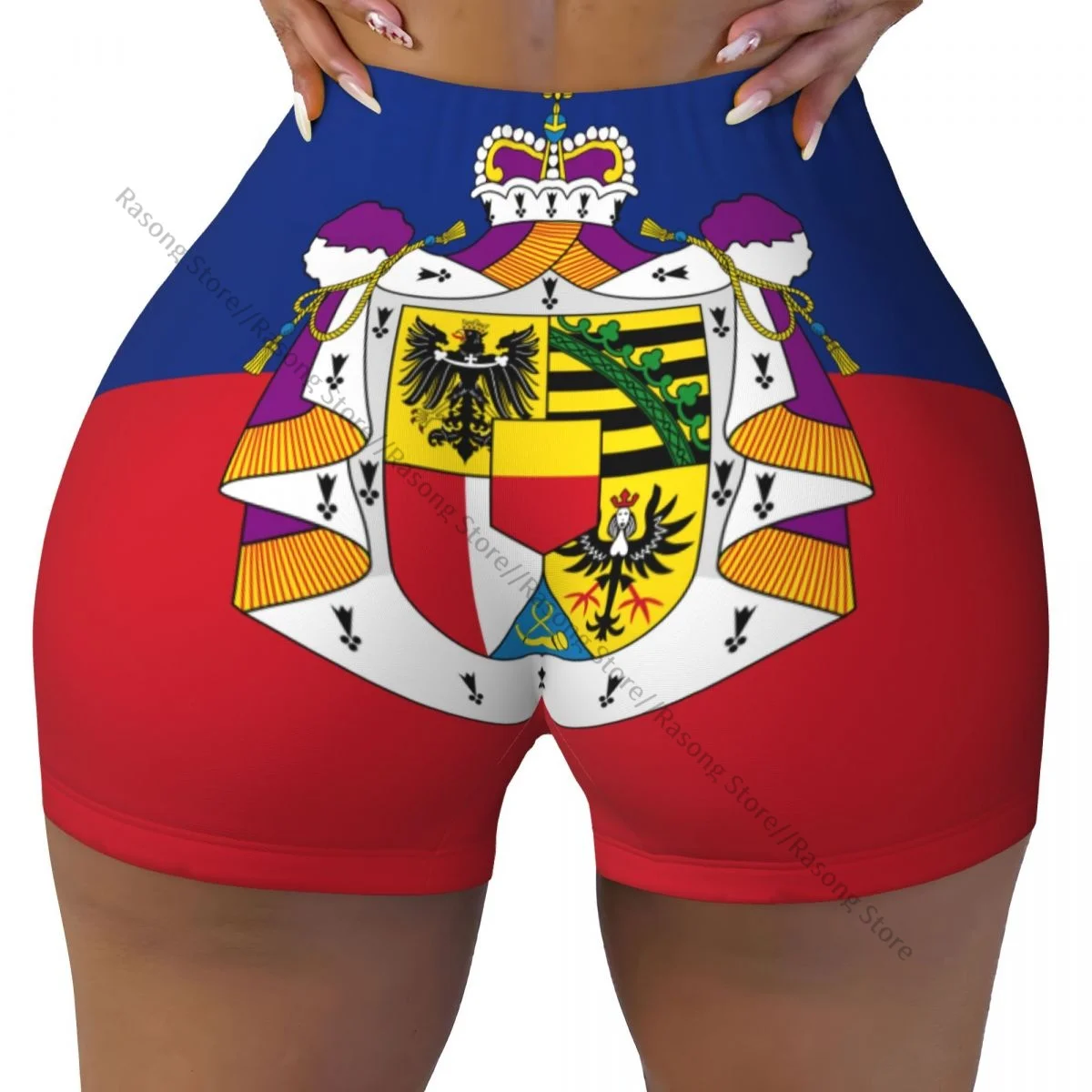 Spandex Yoga Shorts for Women Flag Of Liechtenstein State Workout Booty Shorts