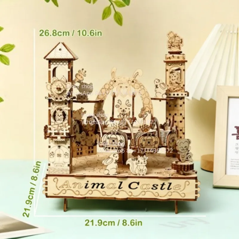 

Electric Rotating Wooden Amusement Park Turntable Model DIY Mechanical Craft Zoo Animals Scene Ornament LovelyGifts for Children