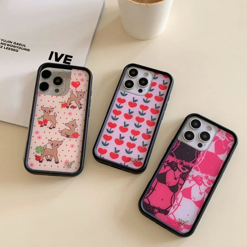 Fashion Wildflower Cartoon fawn Phone Case for iPhone 13 Pro 14 pro 15 Max 16 pro max 12 Cute Puppy  WF Deer Cherry Protection