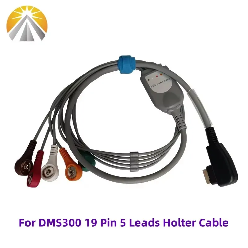 

Holter Recorder ECG Patient Cable 5 Lead Wires 19 Pin USB Snap 4.0 AHA 24 Hours Dynamic Holter Leads For DMS 300 3A DMS300-4A