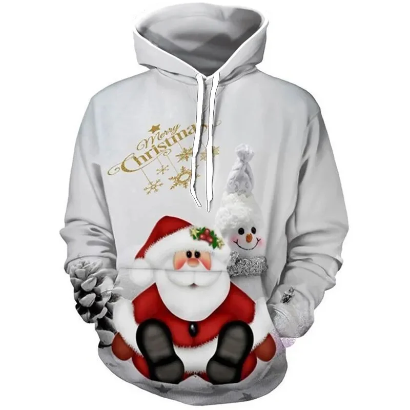 Fashion Santa Claus Pattern Hoodies Spring Autumn Trend Long Sleeve Mens Christmas 3D Printed Hoodie Casual Loose Sweatshirt