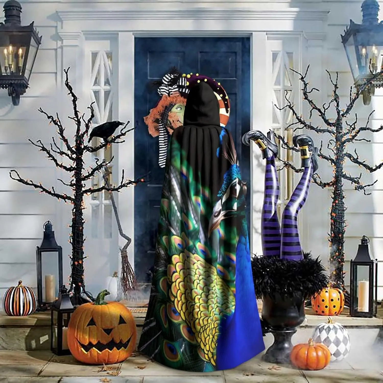 Красивый плащ с капюшоном и принтом павлина, плащ для взрослых, длинная накидка с капюшоном для костюмов для косплея на Рождество и Хэллоуин