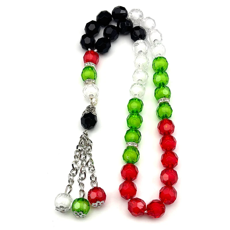 33Pcs Islamic Tabiha Prayer Beads Car Pendant For Women Men Green Red Tassel Worship Allah God Muslim Keychain Jewelry Gifts