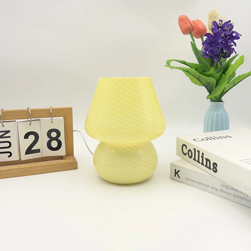 Striped Glass Gourd Three-color LED Table Lamp Bedroom Bedside Lighting Reading Decorative Lamp Suitable for Children