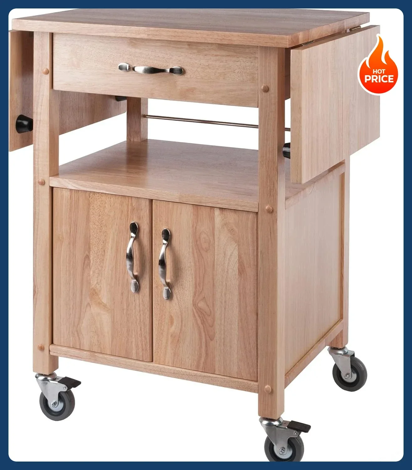 [Best Seller!]Wood/Veneer Mobile Kitchen Cart with Lockable Wheels, Beech (84920)