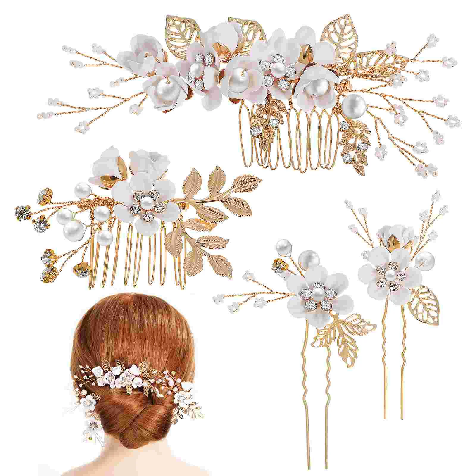 Wedding Hair Pins Bridal Comb Slide Bun Holder Flowers Floral Hairpins Bridesmaid