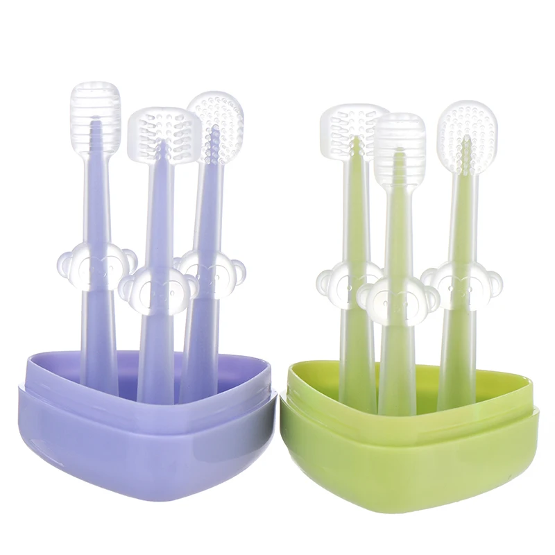 3Pcs 0-18 Months Tongue Coating Cleaning Baby Toothbrush Child Toothbrush Infant Tooth Brush Baby Silicone Toothbrush