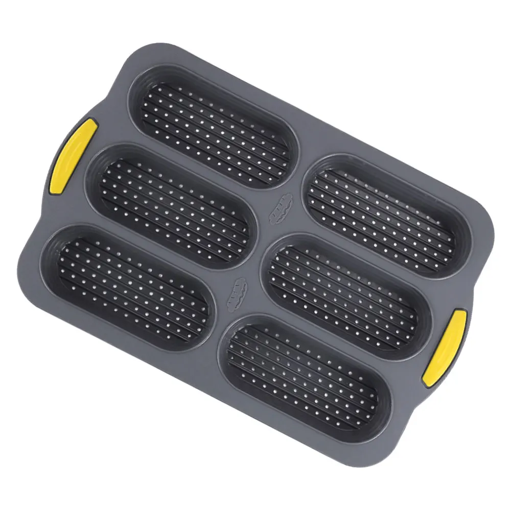 

6-Cavity Silicone Hot Dog Bun Molds Bread Baking Pan Non-Stick Reusable Baguette Tray French Loaf Sandwich Mould Efficient Easy