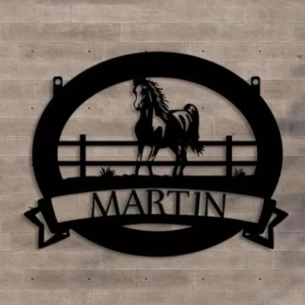 Premium Personalizable Metal Sign with Horse Design. Matte Wall Art for Homes, Hassle - free Installation Option.