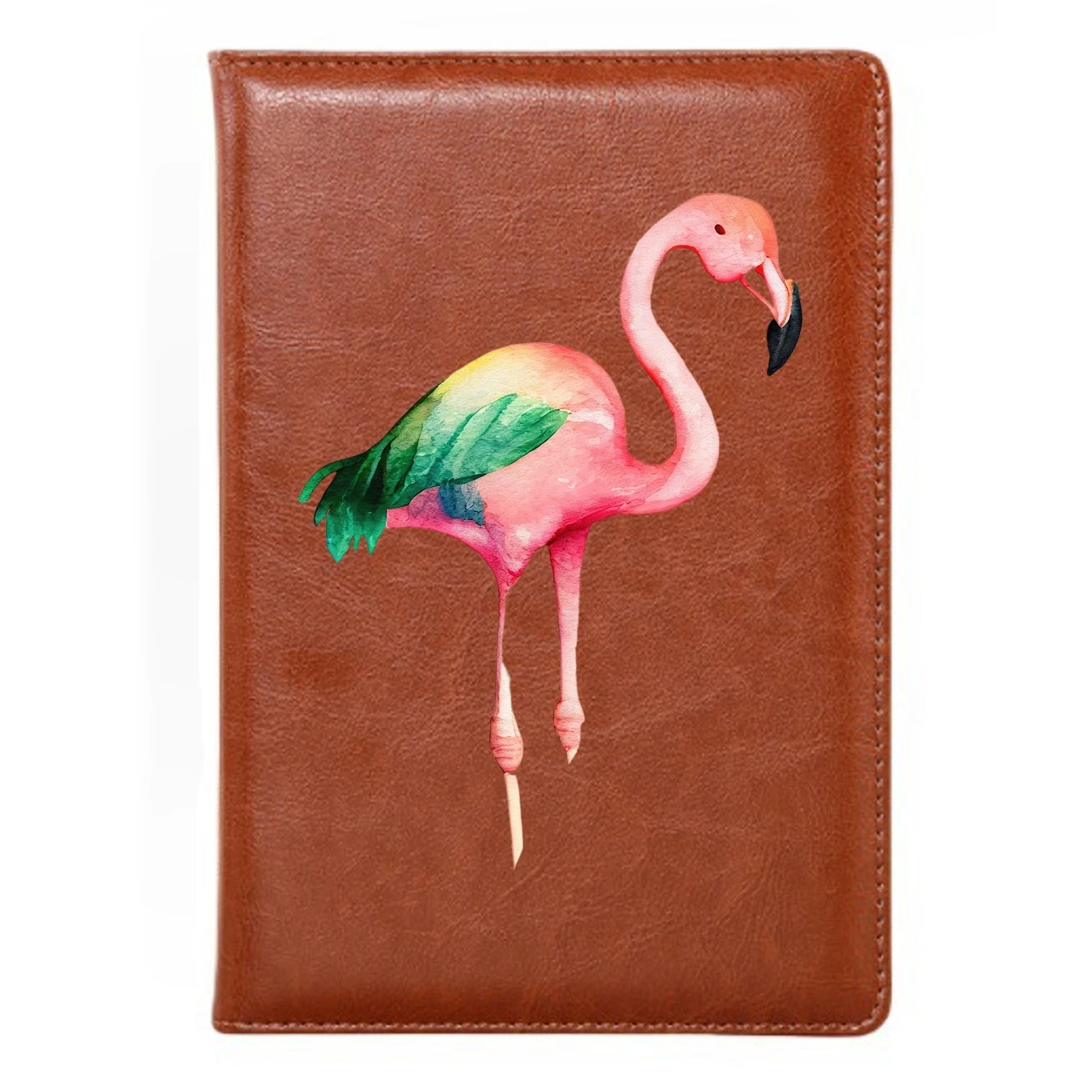 Watercolor Flamingo Pink Vintage A5 Leather Notebook with Personalized Soft Cover Bookmark for Birthday Gift Journal Study