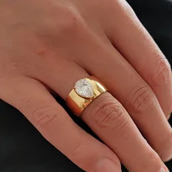 Waterdrop cz stone wide band rings stainless steel rings for women simple minimalist stainless steel jewelry waterproof