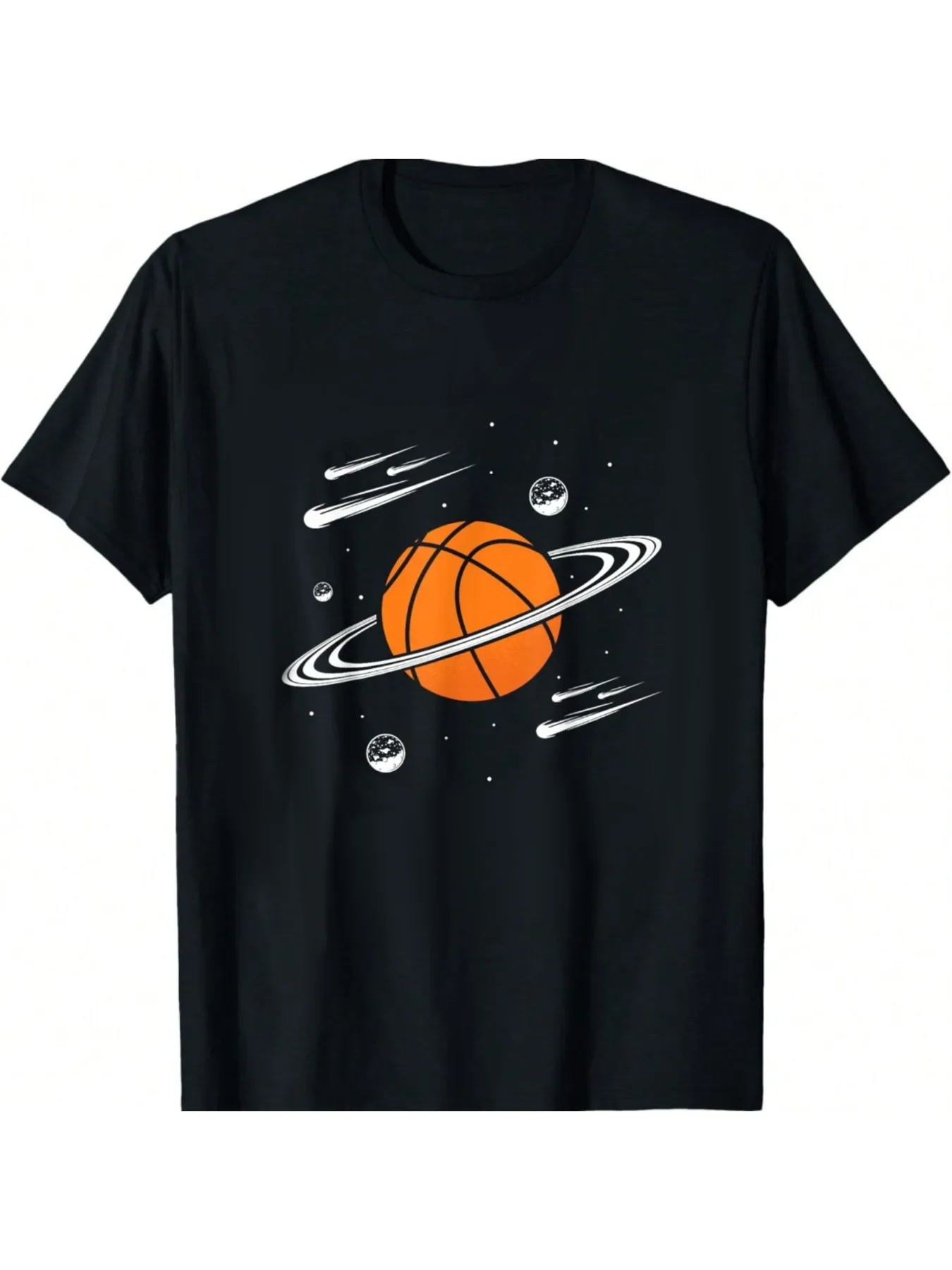 Basketball Planet with Rings and Meteorites Funny Graphic Print Women Tee O-Neck Short Sleeve Women Summer Refreshing Casual Tee