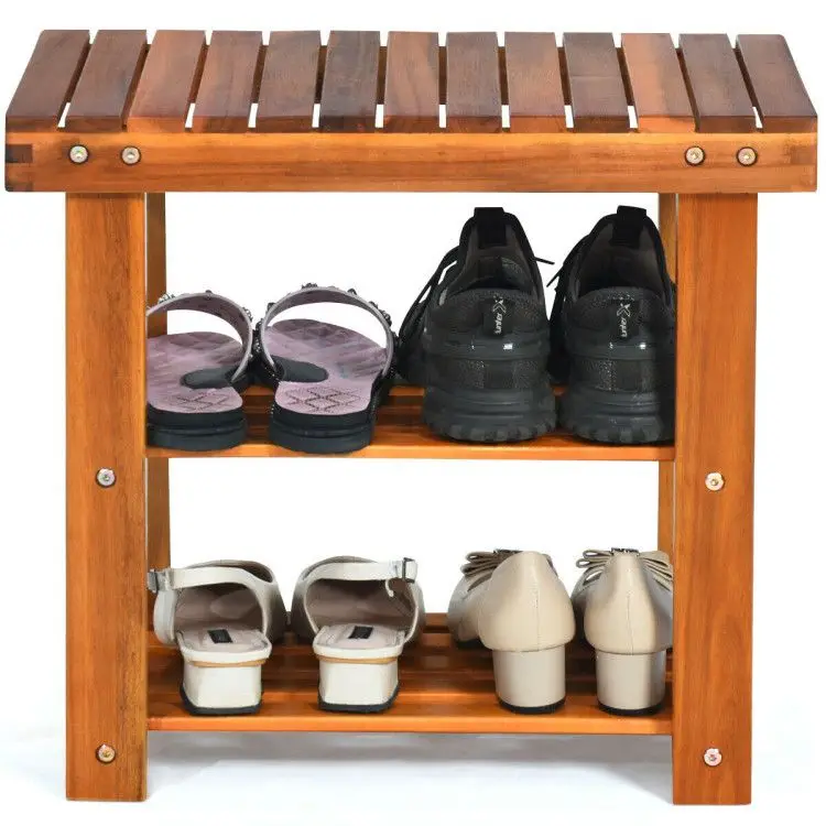 

3-Tier Wood Shoe Rack 19' Shoe Bench Boots Organizer