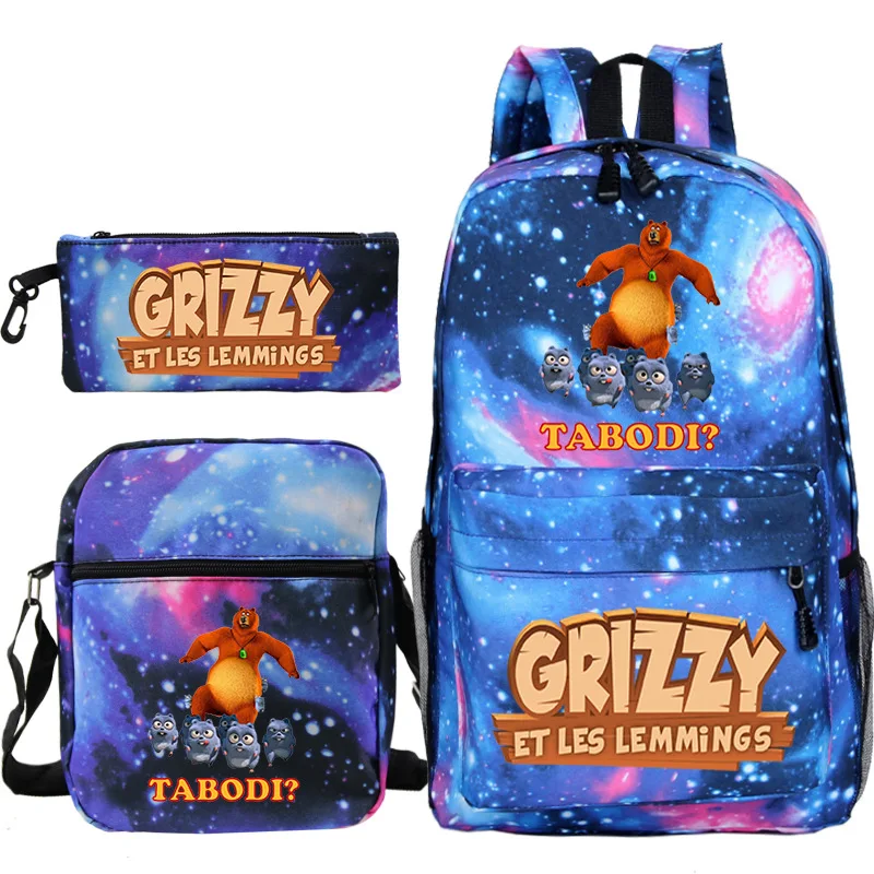 Imagem -05 - Grizzy e Les Lemmings Mochila Escolar para o Menino Menina Bookbag Bolsa de Escola Peças Conjunto Mochila Grande Capacidade Alta Qualidade