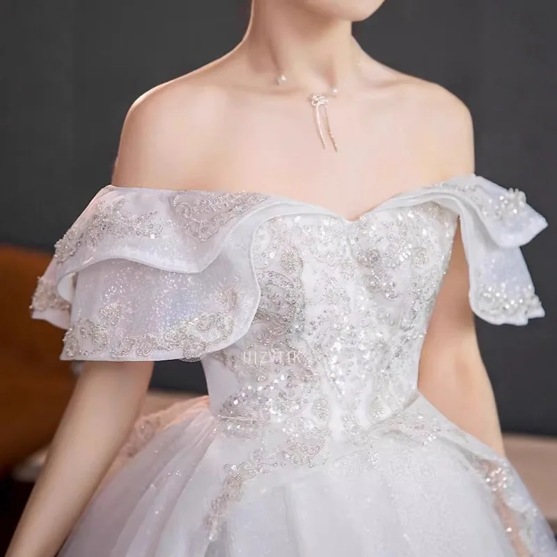 فساتين زفاف بيضاء لامعة مطرزة فستان حفلة نسائي زينة زي العرائس مخصص رسمي فيستدو دي نويفا رداء Mariage #5