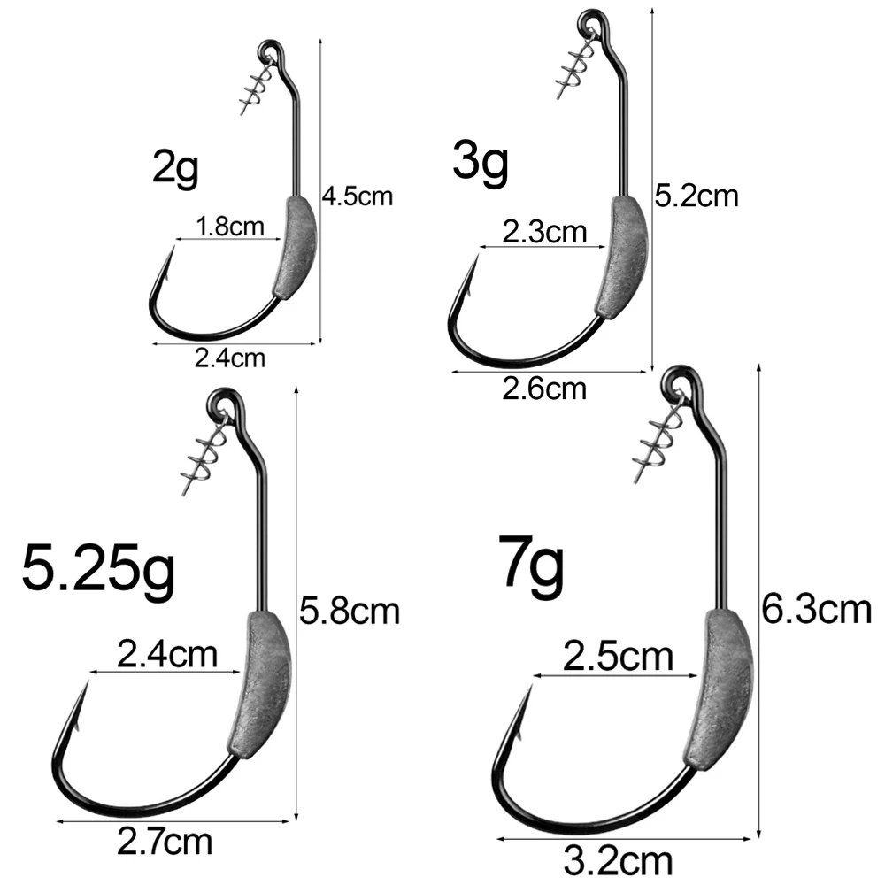 Hameçon barbelé à tête de manivelle, leurre souple, hameçon à vis sans fin, goupille de verrouillage à ressort, matériel de pêche, Texas Rigs, 2g,