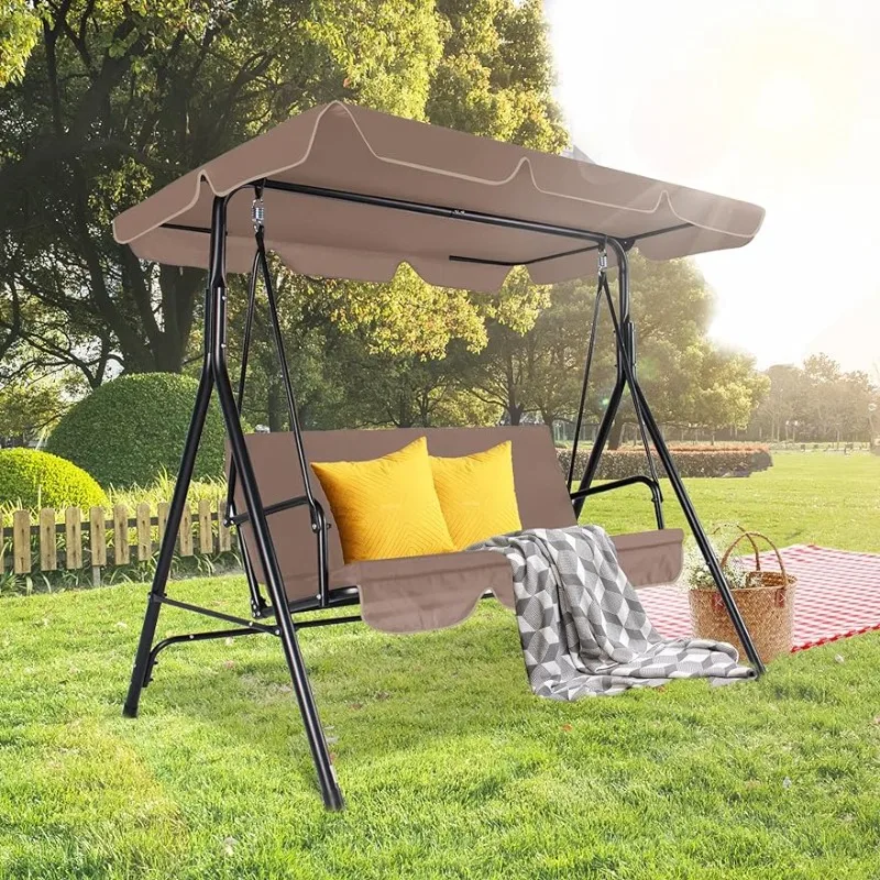 

3-Seats Outdoor Patio Swing Chairs with Adjustable Tilt Canopy&Durable Steel Frame,Porch Swing Outdoor Swings, Removable Cushion