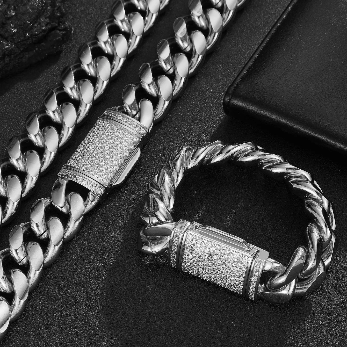 Big Gold Cuban Chain Bracelet Necklace Hip Hop High Quality Stainless Steel Hand Neck Thick Chain Fashion Jewelry Accessories