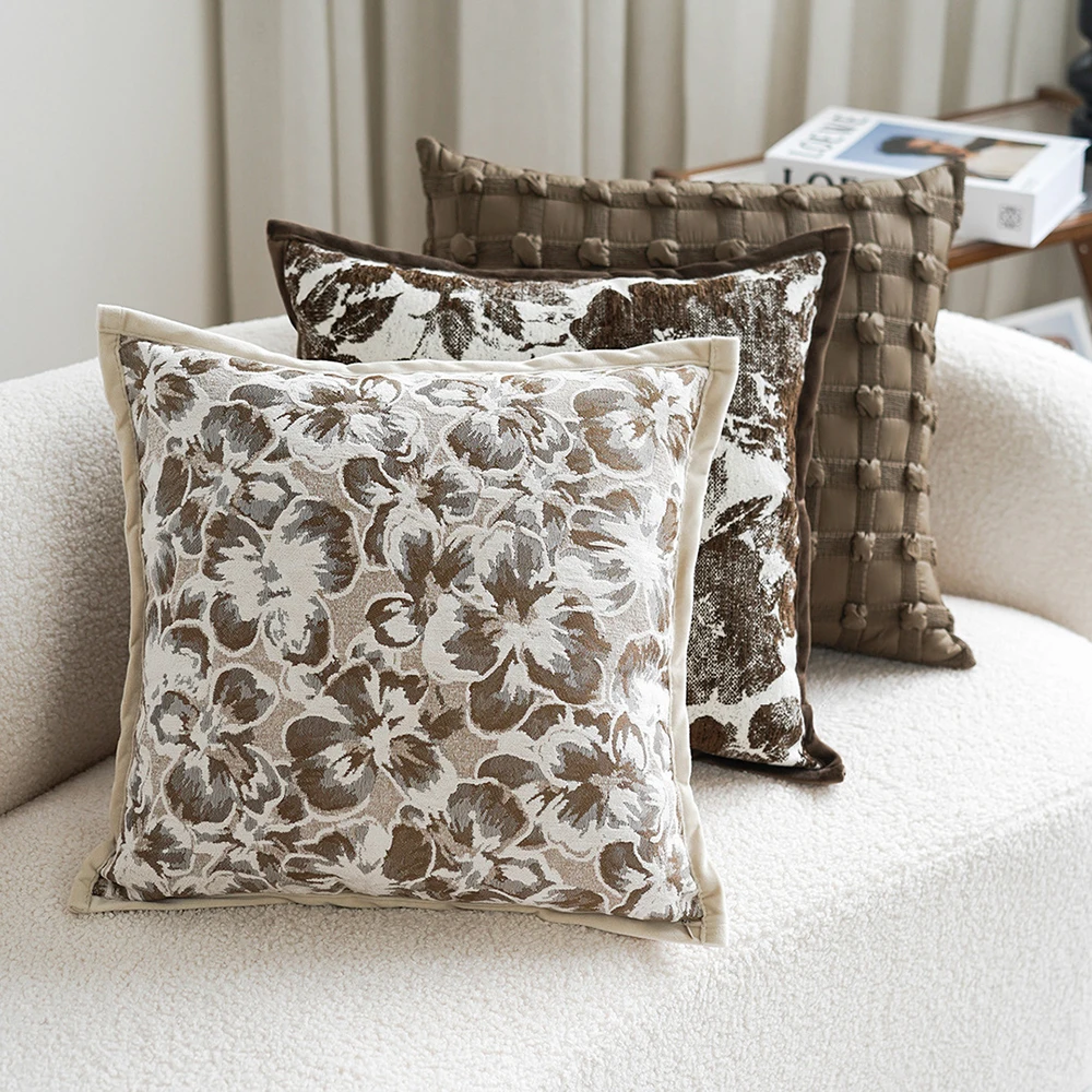 30x50/45x45cm French Sofa Throw Pillow Cover Cojines Brown Jacquard Decoration Chenille Cushion Covers Headboard Pillowcase