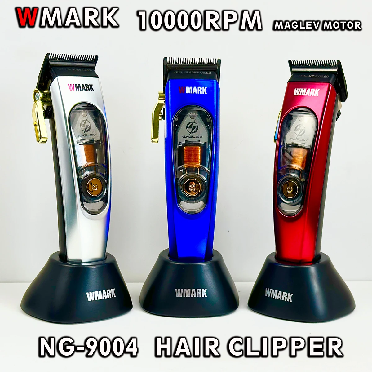 WMARK NG-9004 10000RPM Professional Hair Clipper DLC FADE Blade High Speed Hair Cutting Machine Barber Trimmer with Charge Stand