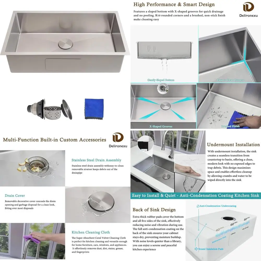 

Stainless Steel 32 Inch Single Bowl Undermount Kitchen Sink with 18 Gauge Durability and Space-Saving Design