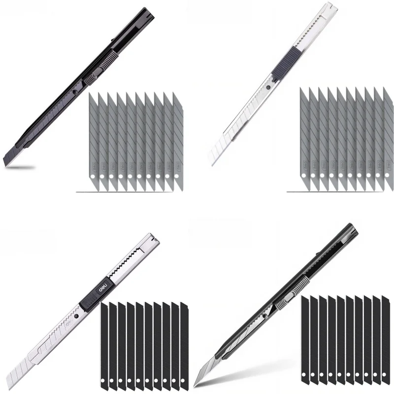 Deli 9mm 30/60 Degree Steel Utility Knife Office Supplies Paper Cutter Knives Multifunction Household Courier Box Unboxing Knife