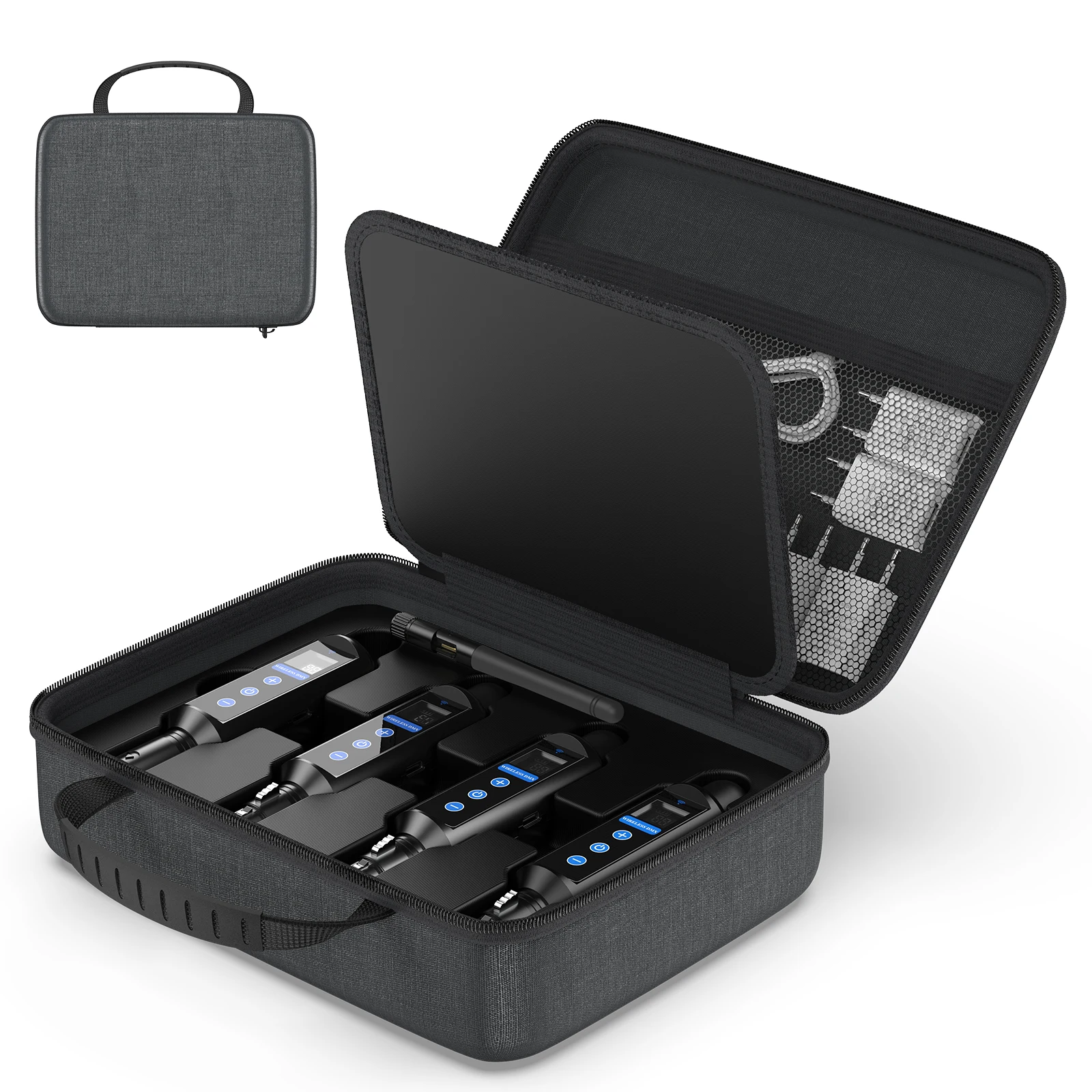 Kit de contrôle d'éclairage sans fil DMX512, 1 émetteur sans fil + 3 récepteurs alimentés par batterie avec étui de transport antichoc pour éclairages de scène