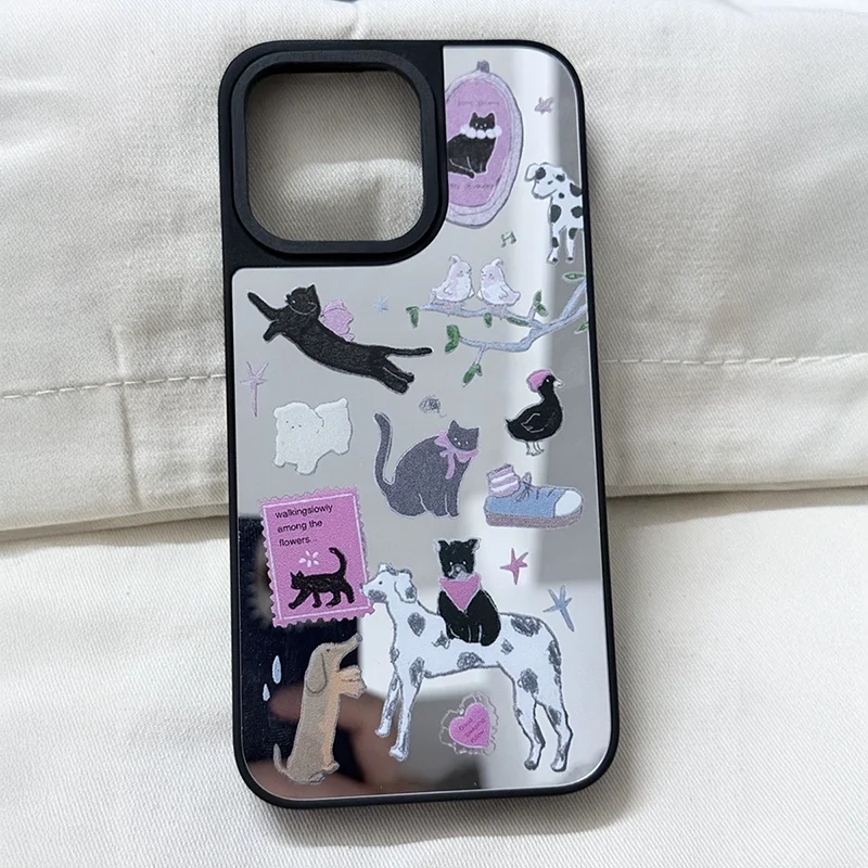 

Cute Puppies Lovers Magnetic Mirror Surface Phone Case Cover for IPhone 12 13 14 15 16 17 Pro Max Case
