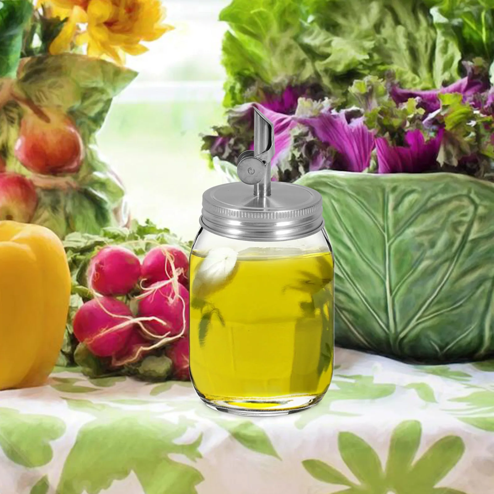 

70Mm Jar Pouring Lid 304 Stainless Steel Automatic Oil Spout Cap Design for Kitchen Bottles Jar Spout Pourer Accessory