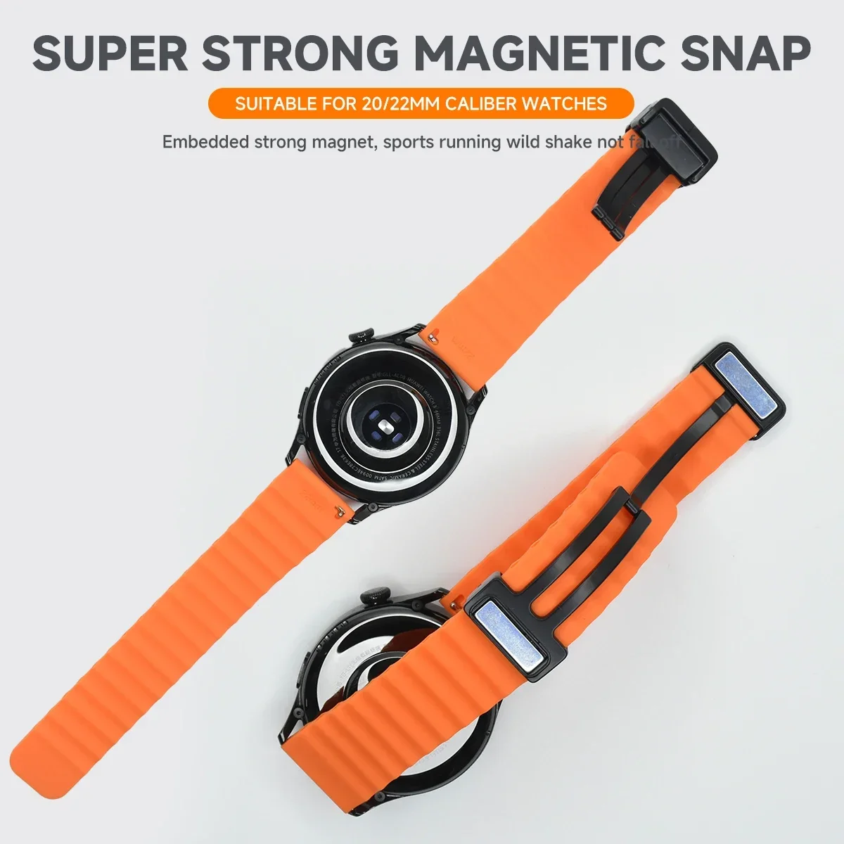 Samsung Galaxy Watch 7/6/5/4 40mm/44mm、Watch 5 Pro/Active2対応 20mm/22mm マグネット式バックルストラップ スポーツシリコンブレスレット